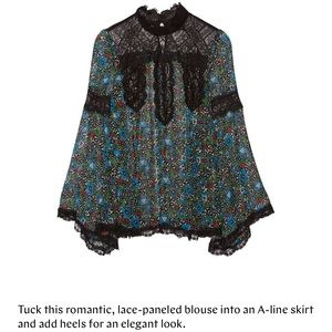 Anna Sui Floral Printed Silk blouse with lace